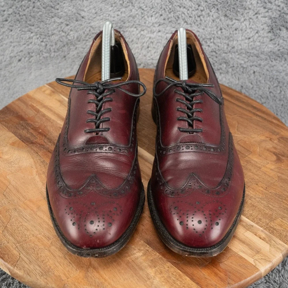 Burgundy JOHNSTON & MURPHY Wingtip Brogue Aristocraft Oxford Shoes 10 D/B